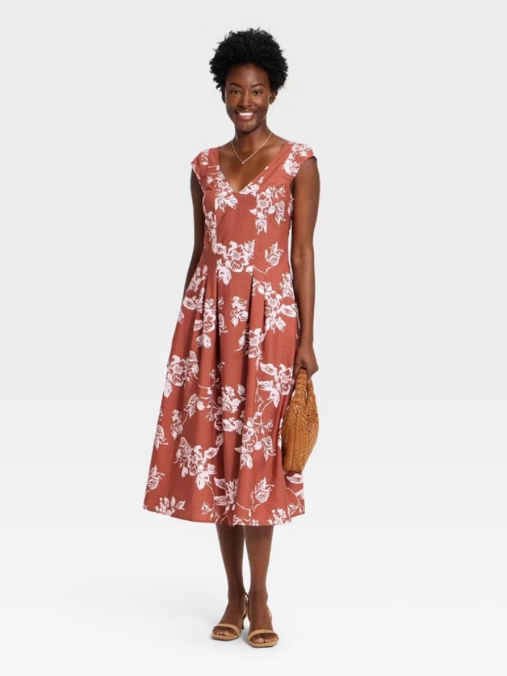 Women's Short Sleeve Corset Midi Dress - A New Day™ Pink Floral S